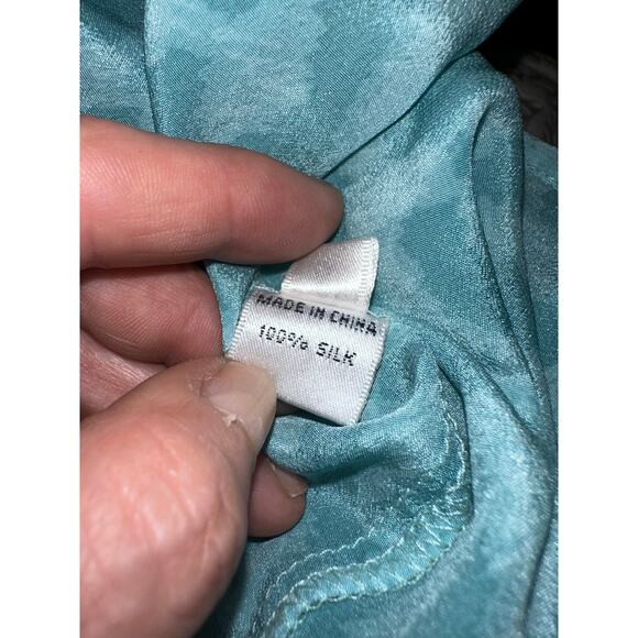 NWT $168 NEIMAN MARCUS 100% SILK TURQUOISE LEOPARD ANIMAL PRINT BLOUSE XS - Picture 4 of 10